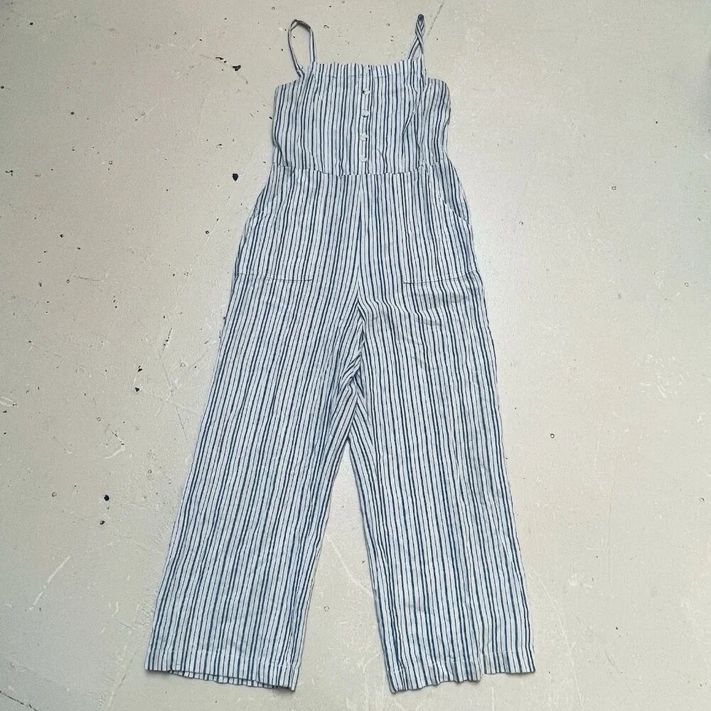 Old Navy Linen Sleeveless Striped Jumpsuit Womens Small festival Party Coastal